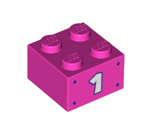 LEGO Dark Pink Brick 2 x 2 with '1' (3003 / 68973)