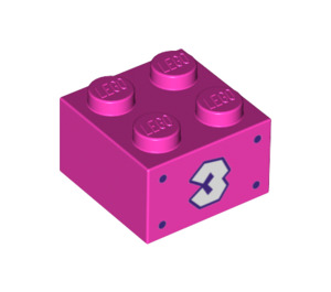 LEGO Dark Pink Brick 2 x 2 with '3' (3003 / 68979)