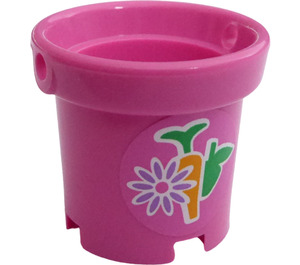 LEGO Dark Pink Bucket with Carrot, Apple, and Flower Sticker with Holes (48245)