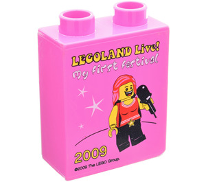 LEGO Dark Pink Duplo Brick 1 x 2 x 2 with Legoland Live! 2009 Legoland Windsor without Bottom Tube (4066)