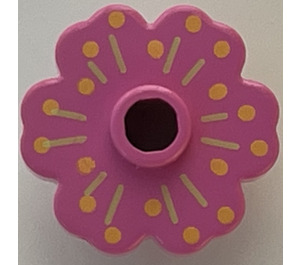 LEGO Dark Pink Flower 2 x 2 with Medium Green Lines and Medium Orange Dots with Open Stud (4728)