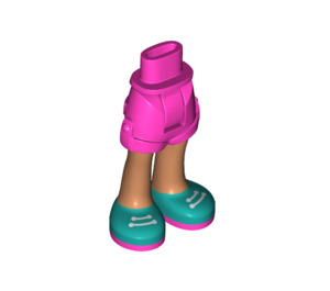 LEGO Dark Pink Hip with Rolled Up Shorts with Dark Turquoise shoes with Thick Hinge (35556 / 35557)