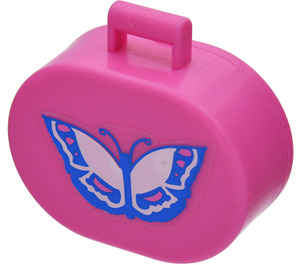 LEGO Dark Pink Oval Case with Handle with Butterfly Sticker (6203)