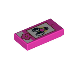 LEGO Dark Pink Tile 1 x 2 with Flower and Face with Groove (3069 / 38726)