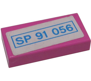 LEGO Dark Pink Tile 1 x 2 with 'SP 91 056' License Plate Sticker with Groove (3069)