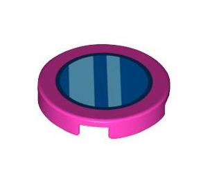 LEGO Dark Pink Tile 2 x 2 Round with Blue Circle and Medium Azure Stripes with Bottom Stud Holder (14769 / 101871)