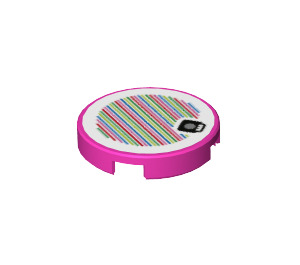 LEGO Dark Pink Tile 2 x 2 Round with Poison Mushroom Scanner Code with Bottom Stud Holder (14769 / 76156)