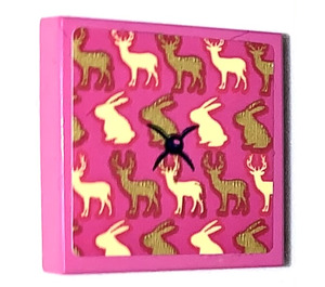 LEGO Dark Pink Tile 2 x 2 with Pillow with rabbits and deers  Sticker with Groove (3068)