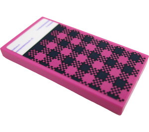 LEGO Dark Pink Tile 2 x 4 with Checkered Blanket Sticker (87079)