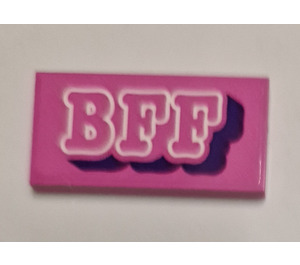 LEGO Dark Pink Tile 2 x 4 with Dark Pink 'BFF' Sticker (87079)