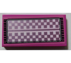 LEGO Dark Pink Tile 2 x 4 with White and Silvery Pink Checkered Mat Sticker (87079)