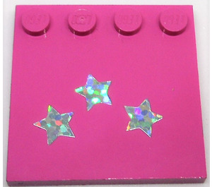 LEGO Dark Pink Tile 4 x 4 with Studs on Edge with glitter stars Sticker (6179)