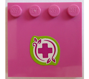 LEGO Dark Pink Tile 4 x 4 with Studs on Edge with magenta cross and leaves Sticker (6179)
