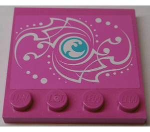 LEGO Dark Pink Tile 4 x 4 with Studs on Edge with White Wave in Azur Circle, White Swirls Sticker (6179)