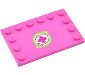 LEGO Dark Pink Tile 4 x 6 with Studs on 3 Edges with Magenta Cross & Lime Pattern Sticker (6180)