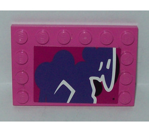 LEGO Dark Pink Tile 4 x 6 with Studs on 3 Edges with Shellraiser Graffitti (Right) Sticker (6180)