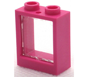 LEGO Tummanvaaleanpunainen Window 1 x 2 x 2 without Sill with Transparent Glass