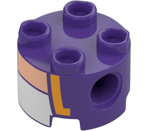 LEGO Morado oscuro Ladrillo 2 x 2 Circular con Agujeros con Amarillo / Carne / Blanco Toad Pecho (17485 / 94685)