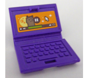 LEGO Dark Purple Laptop with Llama Head on Bright Light Orange Background Sticker (18659)