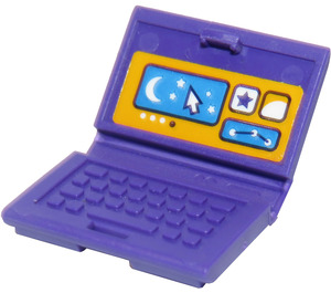 LEGO Dunkles Violett Laptop mit Moon, Sterne und Maus Pointer Muster Aufkleber (18659)