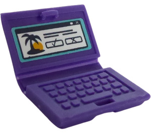 LEGO Dunkles Violett Laptop mit Palm Baum, Sunset, Check Mark und Kreuz Aufkleber (18659)