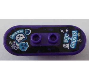 LEGO Dark Purple Minifig Skateboard with Four Wheel Clips with White Ghosts and Cat Sticker (42511)