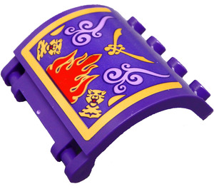 LEGO Dark Purple Panel 3 x 4 x 3 Curved with Hinge with Red Flame, Two Gold Tiger and Lavender Decoration Sticker (18910)
