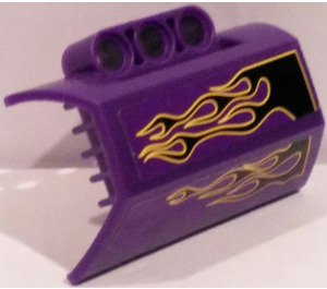 LEGO Dark Purple Panel 4 x 6 Side Flaring Intake with Three Holes with Black Flames Sticker (61069)