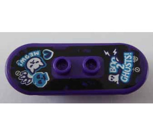 LEGO Dark Purple Skateboard with Four Wheel Clips with White Ghosts and Cat Sticker (42511)