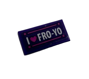 LEGO Dark Purple Tile 1 x 2 with Heart and 'I FRO-YO' Sticker with Groove (3069)