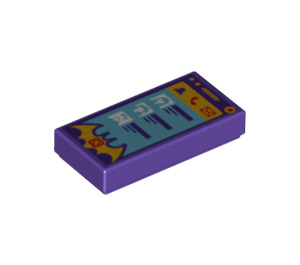 LEGO Dunkelviolett Fliese 1 x 2 mit Phone mit Fledermaus mit Nut (3069 / 29349)