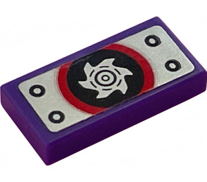 LEGO Dark Purple Tile 1 x 2 with Silver Circular Saw, Red Ring, Rivets Sticker with Groove (3069)