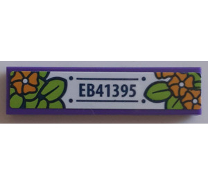 LEGO Dark Purple Tile 1 x 4 with EB41395 Bright Orange Flowers and Leaves Sticker (2431)