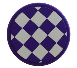 LEGO Donkerpaars Tegel 2 x 2 Ronde met Purple en Wit chessboard Sticker met Studhouder aan de onderzijde (14769)
