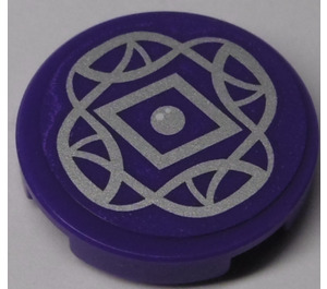 LEGO Dark Purple Tile 2 x 2 Round with Silver Diamond and Elves Tribal Sticker with Bottom Stud Holder (83056)