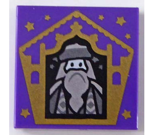 LEGO Dark Purple Tile 2 x 2 with Chocolate Frog Card Albus Dumbledore Gold with Groove