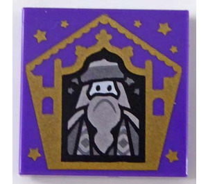 LEGO Mørk lilla Tile 2 x 2 med Chocolate Frosk Kort Albus Dumbledore Gold med Rille (3068)