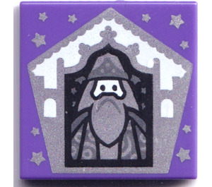 LEGO Dark Purple Tile 2 x 2 with Chocolate Frog Card Albus Dumbledore Silver Pattern with Groove (3068)
