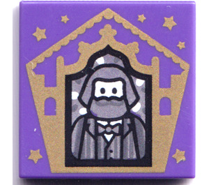 LEGO Dark Purple Tile 2 x 2 with Chocolate Frog Card Bertie Bott Pattern with Groove (3068)