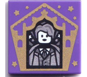 LEGO Dark Purple Tile 2 x 2 with Chocolate Frog Card Gilderoy Lockhart Pattern with Groove (3068)