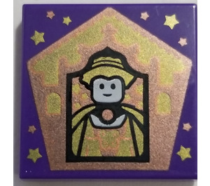 LEGO Dark Purple Tile 2 x 2 with Chocolate Frog Card Helga Hufflepuff Pattern with Groove (3068)