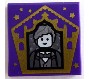 LEGO Dark Purple Tile 2 x 2 with Chocolate Frog Card Newt Scamander with Groove (3068)