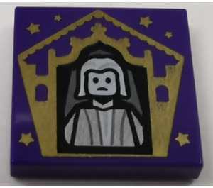 LEGO Dark Purple Tile 2 x 2 with Chocolate Frog Card Nicholas Flamel Pattern with Groove (3068)
