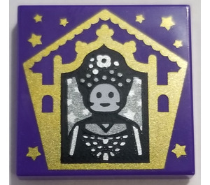 LEGO Dark Purple Tile 2 x 2 with Chocolate Frog Card Seraphina Picquery Pattern with Groove (3068)
