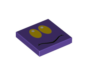 LEGO Dark Purple Tile 2 x 2 with Face with Yellow Eyes with Groove (3068 / 95026)