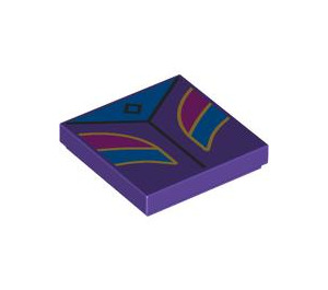 LEGO Dark Purple Tile 2 x 2 with Magenta and Blue with Gold with Groove (3068 / 104428)