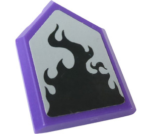 LEGO Dark Purple Tile 2 x 3 Pentagonal with Black Flame Sticker (22385)
