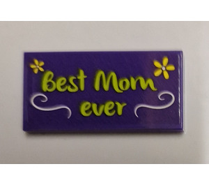LEGO Dark Purple Tile 2 x 4 with 'Best Mom Ever' Sticker (87079)