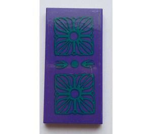 LEGO Dark Purple Tile 2 x 4 with Dark Turquoise Flowers Pattern Sticker (87079)