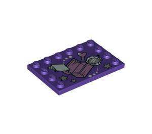 LEGO Dark Purple Tile 4 x 6 with Studs on 3 Edges with Treasure Chest, Book, Space Helmet, Heart and Stars (6180 / 45092)